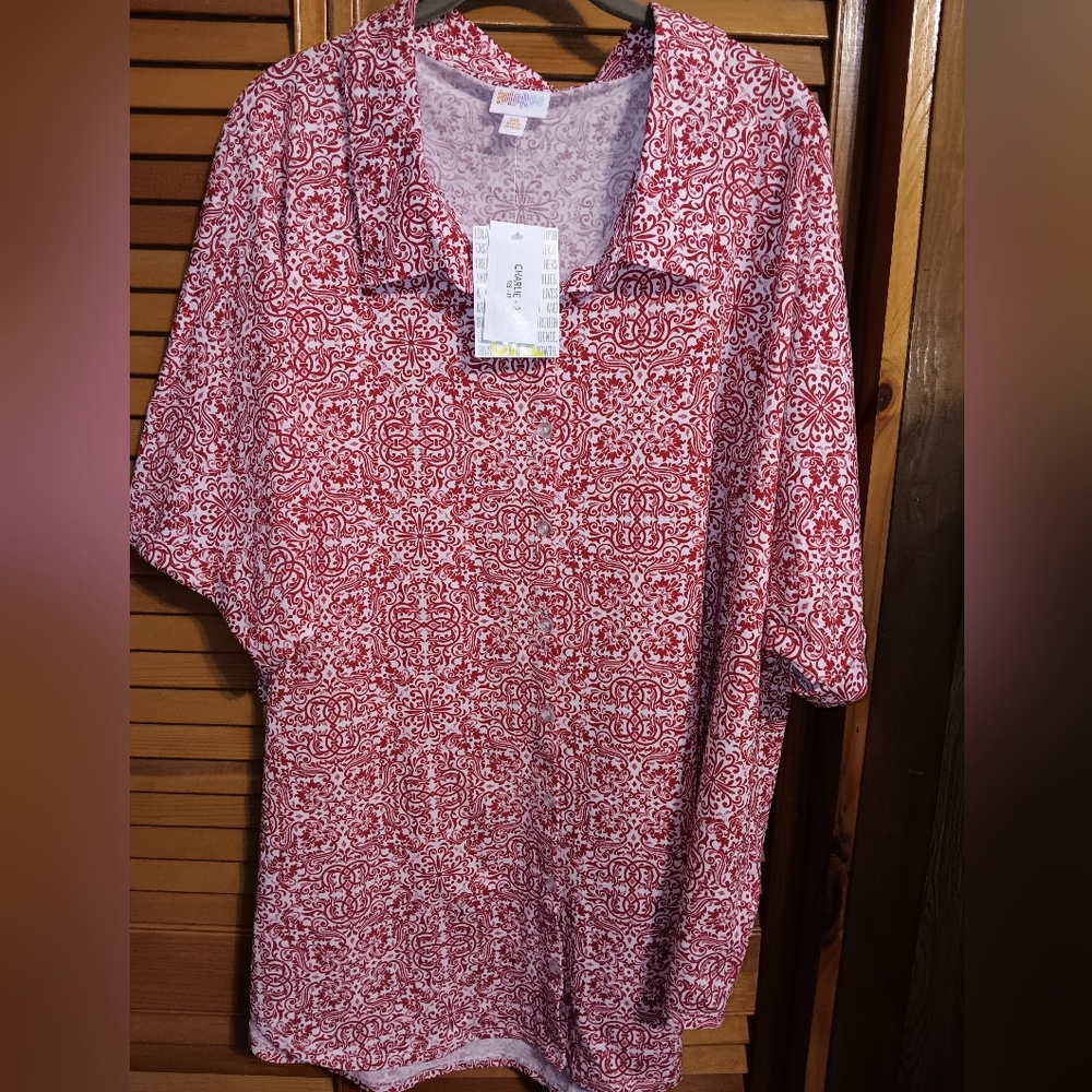 LuLaRoe Red and White Casual or Formal Button Down Shirt 3xl Men's or Ladies